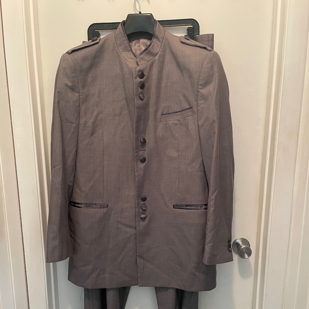 Apollo King Light Grey Mandarin Collar Safari Suit